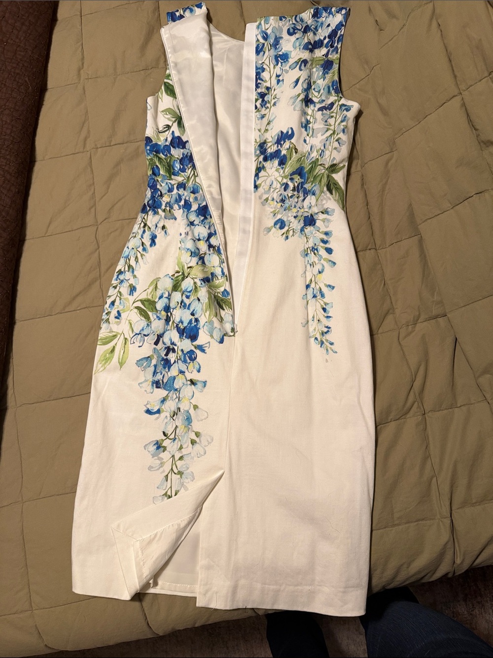 Hobbs Fiona cotton size 4 blend shift dress/ white w blue green floral - Picture 4 of 6